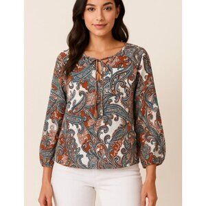CHICO'S Paisley Tassel Balloon Sleeve Blouse - Size Medium